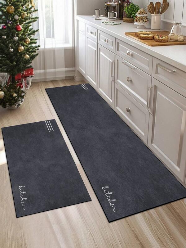 1pc Navy Blue Stripe & Letter Pattern, Minimalist & Fashionable Style, Approx. 3mm Thick Absorbent Kitchen Mat/Carpet Set, Washable, Suitable For Kitchen, Bathroom, Entryway, Laundry Room, Study, Living Room, Bedroom, Hallway