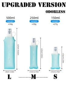 WRELS زجاجة مياه قابلة للطي من السيليكون بفوهة ناعمة سعة 150مل/250مل/500مل، مناسبة للدراجات والتخييم والمشي والركض، كذلك مناسبة للمدرسة والتخييم والمشي - تم ترقية اللون الأزرق الفاتح - مشاهدة 3