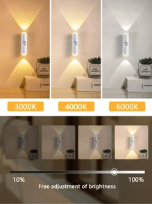 1 件/2 件/4 件 LED 运动传感器灯、LED 运动传感器台阶灯、3 色 LED 壁灯、双头夜灯（带可调节 3 色照明）、磁性台阶灯（适用于入口、床边、书桌、衣柜）（400mAh）（按钮颜色，随机分布） - 白色 - 查看 10