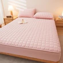 2件装防水防污防油绗缝无拉链枕套，不起球，信封式枕套，无拉链，柔软透气，防水，无异味，无噪音 - 曲線格-淺粉 - 查看 5