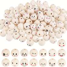 10pcs,50pcs,150pcs Assorted Joyful Face Wooden Beads, 20mm - Ideal For DIY Jewelry, Bracelets, Necklaces & Crafting Decorations, Variety Of Cute Expressions, Decorative Beads|Facial Expression Beads|Durable Wood, Beads For Jewelry Making - Multicolor - View 13