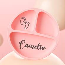 Conjunto de vajilla de silicona personalizado, conjunto de alimentación con nombre, babero de silicona grabado, conjunto de destete con dibujos animados para niña/niño pequeño, conjunto de alimentación con nombre, perfecto para la escuela y la familia