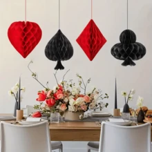 4/8 件扑克纸蜂窝悬挂装饰，3D 蜂窝悬挂装饰，适用于拉斯维加斯生日派对，黑色和红色扑克纸天花板装饰，游戏之夜派对天花板装饰，万圣节装饰，圣诞节装饰，多用途，适用于个性化礼品，赌场装饰，酒吧派对，生日派对，生日用品，婚礼餐桌中心装饰，生日礼物，饮酒派对，单身派对，户外庭院花园装饰，新年装饰 - 彩色 - 查看 4