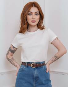 Kit 3 Camisa Camiseta Blusas Feminina Babylook Algodão T-shirt Confortável Basicas Lisas Elegante - Rosa e Caqui - Visão 2