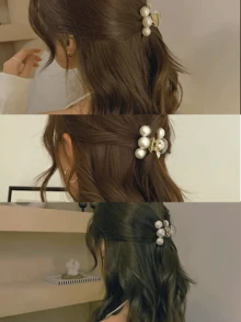 1 Piece Elegant Sweet Style Polished Plastic Hair Hook Clip With Imitation Pearls, Oval Fashion Hair Accessory For Women, Single Piece Hair Clip Clip For Thick Or Thin Hair Styling Tools - trắng - Xem 1