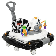 Joykoo Andadera para Bebé Mecedora Vaca con Sonido Bastón Toldo Altura Ajustable Ruedas de Goma Apta desde 6 meses - Negro - Ver 7