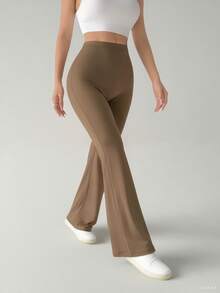 Damen einfarbige Yogahosen, hochtailliger elastischer Bauch Fitness Leggings