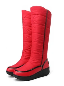 Fashion Women's Winter Boots Round Toe Waterproof Lined Detail Faux Fur Non Slip Thick Sole Thermal Knee High Boots - 紅色 - 查看 7