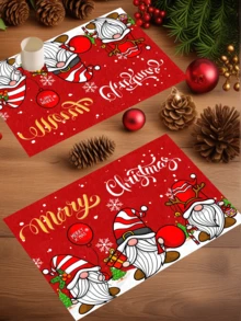 4 piezas/6 piezas/1200 piezas Mantel individual de 30x45cm de poliéster con tema navideño, imagen linda de gnomo navideño con copos de nieve, elementos de regalo, texto "Feliz Navidad", adecuado para mesas navideñas, fiestas y decoración del hogar - Multicolor - Ver 5