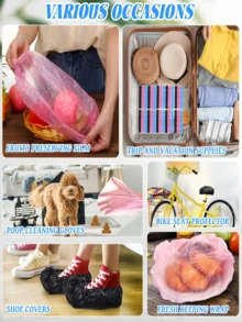 100/200/500/1片装彩色保鲜膜，弹性自封，用于食品保鲜，适用于覆盖碗碟，家居用品，食品保鲜盖，厨房配件，浴帽，厨房必备品，家居用品，家居装饰，食品保鲜盖，厨房用品，斋月家居及厨房用品 - 紅色 - 查看 7