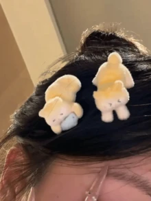2个可爱甜美的橙色猫咪发夹，适合侧刘海、碎发或任何其他发型，是女士发饰的理想之选。 - 彩色 - 查看 2