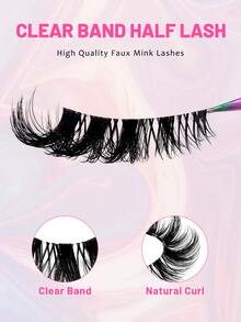 9 Pairs Half-Strip False Eyelashes, Cat Eye Natural Makeup Effect, Transparent Stem, Cartoon Style, Natural Transparent Stem, Short Accent Lashes, Winged Lashes, 3/4 Lashes, Reusable Eyelash Set - Cat Eye Lashes - View 8