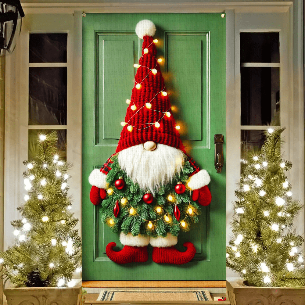 1pc 35x70 Inch Christmas Gnome Door Banner - Holiday Porch Hanging Decor, Polyester Artsy Style, Suitable For Holiday Home And Party