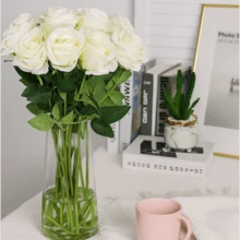 10 Rosas Artificial Branca Aveludada Individual Decoração Arranjo Flor 45cm Enfeite - Branco - View 4