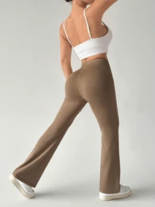 Damen einfarbige Yogahosen, hochtailliger elastischer Bauch Fitness Leggings