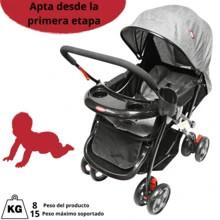 Joykoo Carriola para Bebé Manubrio Reversible Asiento Reclinable Frenos y Cinturón de Segurida Soporta hasta 15 kg - Gris - Ver 5