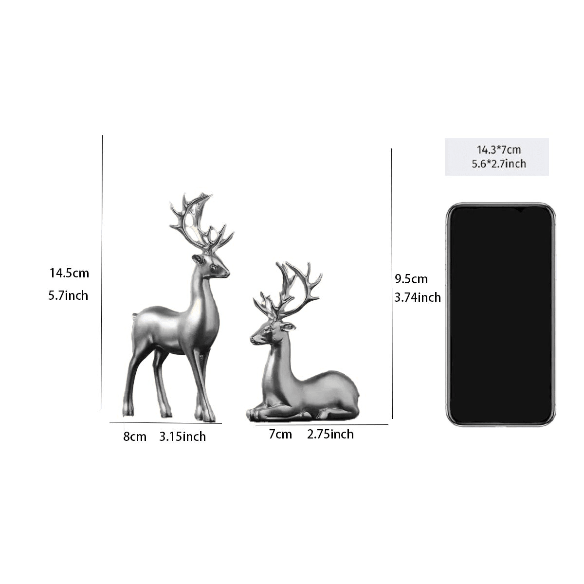 2pcs Silver Resin Deer Figurines, Room Decor, Bedroom Decor, Best Gift, Winter Decoration, Home Wedding Decor, Jewelry Box, Party Decor, Valentine's Day Birthday - Multicolor - View 7