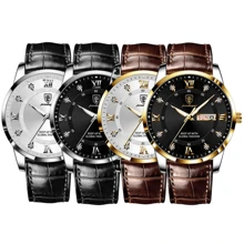 POEDAGAR 商务皮带男士手表 50 米防水经典商务正式棕色皮革表带礼品手表精准计时内置进口石英机芯水晶钻石刻度国际标准英文日历礼品男士生日纪念品返校必备品