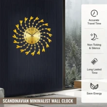 1pc 14.96 Inch Modern Metal Wall Clock, Ideal For Living Room, Kitchen, Dining Room, Bedroom And Office Decor, Non-Ticking And Easy To Read Silent Operation,Home Decor ,Room Decor Gifts Birthday Graduation Clock Wall Bedroom Decor Dormitory Decor Back To School - Gold - View 8