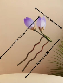 1个复古莲花四叶草U型发夹，金属材质，白色、红色、粉色、紫色、黄色可选，可爱花束造型，优雅仙女发带发梳，精致少女发饰，红色委陵菜花装饰，适合春、夏、秋、冬四季佩戴，不易褪色，长17.9厘米，酷炫夹子，不伤头皮，新年、发饰、发饰、头饰、情人节饰品、女士发饰