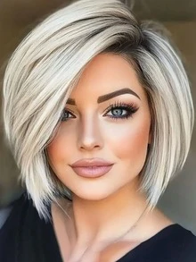 Peruca curta, cinza claro, com degradê de cor, cabelo liso, peruca de fibra sintética, corte em camadas, peruca sintética macia de 30 cm, adequada para uso diário por mulheres, meninas e moças