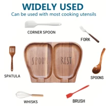 1 pieza Reposaespátulas de madera de acacia para la encimera de la cocina, reposaespátulas doble para la estufa, soporte para utensilios como espátulas, cucharones, batidores, pinzas, decoración de cocina de estilo granja