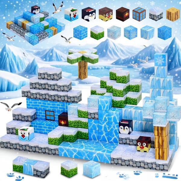 100PCS Ice World Magnetic Block Set – 3+ Ages STEM Educational Sensory Kids Toys, Develops Fine Motor Skills & Creativity, Classroom/Family Activity Essential, Christmas/Birthday Gift For Boys & Girls