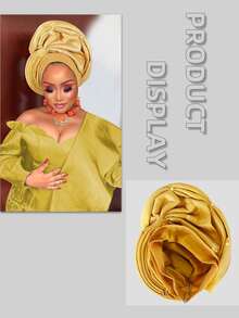 Nigerian Headwear Aso Oke Headband, Women's Wrapped Rhinestone, African Headscarf Hat, Auto Gele Headband, Handmade Fashionable Headwear, Suitable For Weddings, Parties, And Other Festivals - Multicolor - View 5