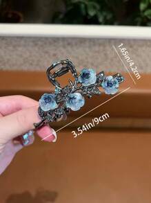 1 件女士黑玫瑰金属合金优雅装饰发爪发髻夹，极简主义奢华风格发夹，适合日常使用发夹发夹发夹发夹发夹秋冬爪夹发饰，适合女士度假装扮 - 黑色 - 查看 11