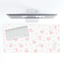 Pink Bow Mouse Pad Aesthetics Art Desk Mat 35.4x15.7 Inch Office Desk Accessories Rubber Base With Stitched Edge Non-Slip Mousepad For Office Decor Home Decor As Gifts For Women,Girlfriends,Friends Birthdays,School Supplies,Back To School