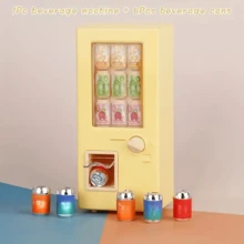7pcs Mini Beverage Machine Set, Includes 1 Beverage Dispenser And 6 Canned Realistic Mini Beverages With Pull Rings, Suitable For Dollhouse Supermarket Small Models, Creative Scene Photography Props, Ideal Collector's Gift, Kitchen Accessories, Dollhouse Decor, Cute And Durable Ornament, Applicable For Room Decor, Micro-Landscape Decor, Dollhouse Accessories, Desktop Decoration