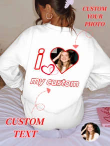 Custom Women's Photo Print Crew Neck Long Sleeve Top - Multicolor - View 1