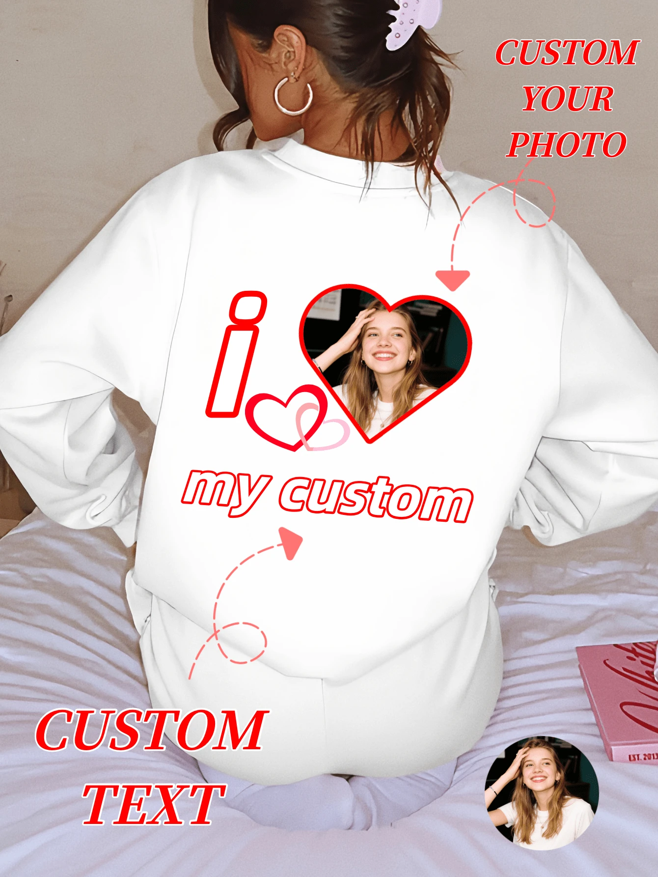 Custom Women's Photo Print Crew Neck Long Sleeve Top - Multicolor - View 1