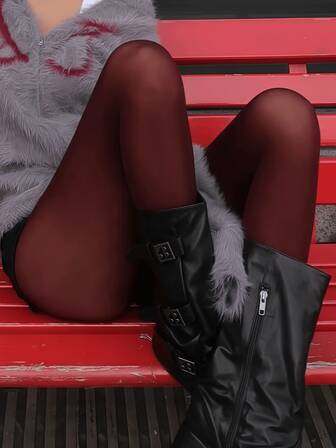 1 Pair Plus Size Women's Extra Soft Solid Color Semi-Sheer Pantyhose, Nylon High Waist Long Socks