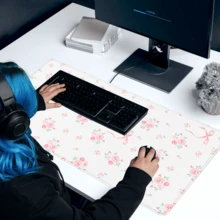 Pink Bow Mouse Pad Aesthetics Art Desk Mat 35.4x15.7 Inch Office Desk Accessories Rubber Base With Stitched Edge Non-Slip Mousepad For Office Decor Home Decor As Gifts For Women,Girlfriends,Friends Birthdays,School Supplies,Back To School