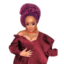 Nigerian Headwear Aso Oke Headband, Women's Wrapped Rhinestone, African Headscarf Hat, Auto Gele Headband, Handmade Fashionable Headwear, Suitable For Weddings, Parties, And Other Festivals - Multicolor - View 23