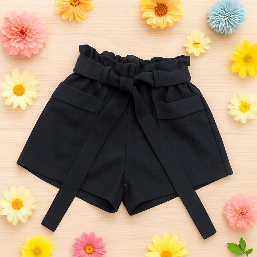 Clochard Shorts For Girls And Teens In Linen Fabric SH335 - Negro - Ver 1
