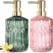 1个13.32盎司玻璃按压式皂液器,可重复灌装,适用于洗手液、沐浴露、洗发水等,家居浴室装饰配件 - 绝佳的乔迁礼物、秋季装饰、返校礼物 - 彩色 - 查看 16