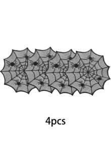 1/4/8 件 - 万圣节黑色蕾丝餐垫，带蜘蛛网设计 - 恐怖派对餐桌装饰用品、耐用蕾丝桌垫，用于厨房餐厅装饰、幽灵家居和万圣节派对装饰、万圣节装饰、可洗布质餐垫、可重复使用的装饰、节日购物者、万圣节派对装饰、家居装饰、万圣节派对悬挂装饰 - 黑色 - 查看 11