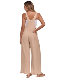 GS SNOWING Womens Wide Leg Overalls Loose Beach Vacation Outfits Jumpsuits 2025 Causal Sleeveless Rompers With Pockets - 卡其色 - 查看 3
