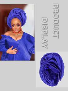 Nigerian Headwear Aso Oke Headband, Women's Wrapped Rhinestone, African Headscarf Hat, Auto Gele Headband, Handmade Fashionable Headwear, Suitable For Weddings, Parties, And Other Festivals - Multicolor - View 3