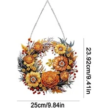 1pc 5D Diamond Painting Wreath Kit, Acrylic Floral DIY Hanging Decor For All Seasons, Thanksgiving, Mother's Day, Halloween, Christmas - Asymmetrical Shaped Diamonds, Home Tabletop Window