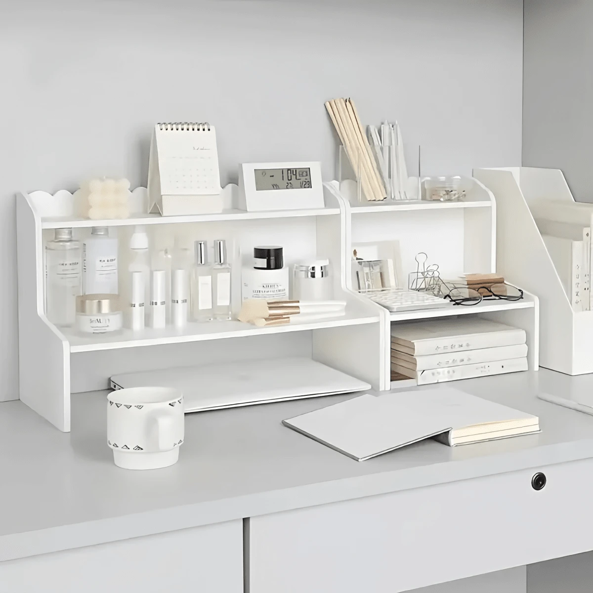 1 Desktop Double-Layer Storage Rack Display Rack Multifunctional Office Desk Cosmetics Office Dormitory Storage Rack Multifunctional Desktop Dormitory Stationery Storage Box, Suitable For Offices, Dormitories, Books - Space Saving Modern Design
