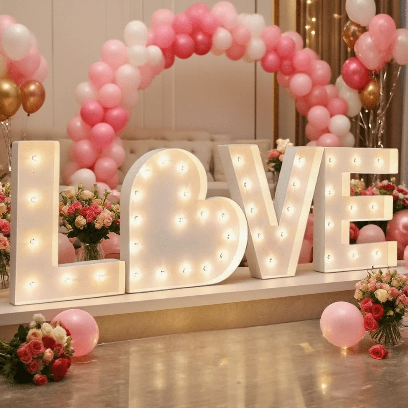 LED Light Up Letters 28.74INCH Heart  Shaped Marquee KT Board With Yellow Lights Ideal For Wedding Parties Proposals Valentine's And Anniversary Decor - 白色 - 查看 1