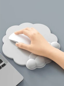 1pc Solid Color Cloud Shaped Premium PU Leather Wrist Rest Mouse Pad, Gaming Mousepad With Non-Slip Silicon Base And Soft Memory Foam Wrist Support, Creative Desk Mat, Relieve Wrist Fatigue - White - View 2