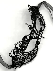 Adult Masquerade Ball Mask, Diamond Inlaid Satin Belt Style, Mysterious And Fun Lace Mask, Couple Style And Men's And Women's Lace Headwear And Clothing, Christmas Mask - Black - View 2