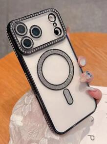 Nueva funda de lujo y moda con brillo, cristales de Rhinestone y transparente compatible con iPhone 16, 15, 14 Plus, 13, 12, 11 Pro Max, con carga inalámbrica magnética, resistente al agua, a golpes y a arañazos