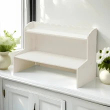 1个双层桌面收纳架，多功能展示架，适用于化妆品、办公、宿舍 - 节省空间的现代设计，宿舍收纳 | 装饰边框细节 | 结构坚固，桌面整理架 - 白色 - 查看 4