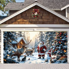 1pc Christmas Garage Door Banner - 157x71 Inches Holiday Wall Decor With Santa Claus And Reindeer In Snowy Scene, Suitable For Outdoor Decoration During Christmas Season Home Decor Christmas Decorations Room Decor Winter
