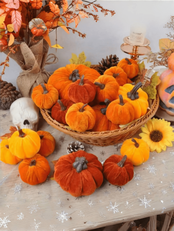 3/6 Pcs Simulated Pumpkin Halloween Velvet Decorations - Elegant Blend Of Orange, Brown, And Coffee | Perfect For Fall, Thanksgiving, And Harvest Season Home Decor, Pumpkin Decorations, Fall Decorations, And Autumn Decor Halloween Decor Room Decor